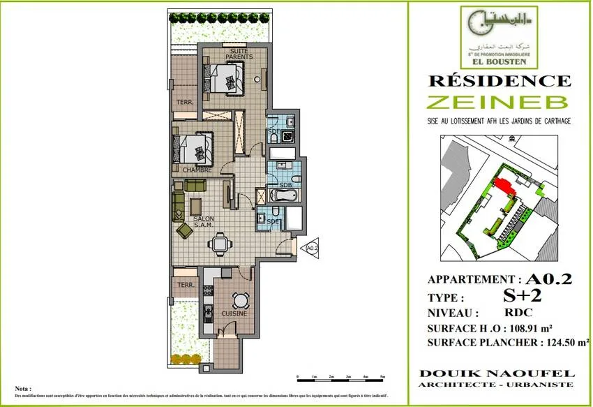 Plan A0.2 S+2 RDC Résidence Zeineb