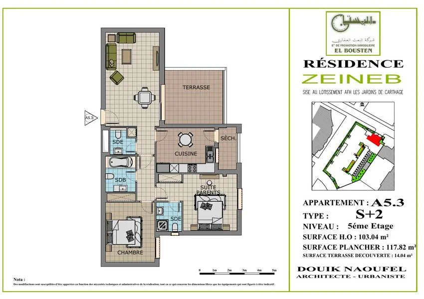 Plan Penthouse A5.3 S+2 Résidence Zeineb
