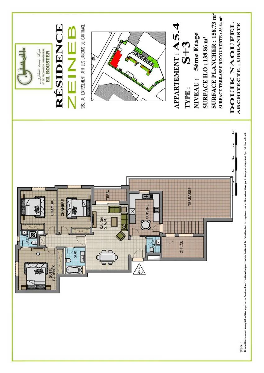 Plan Penthouse A5.4 S+3 Résidence Zeineb